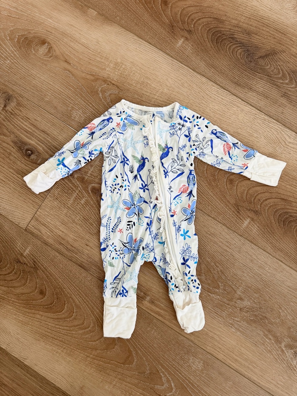 Bamboo Floral Blue & White Baby One-Piece baby pjs